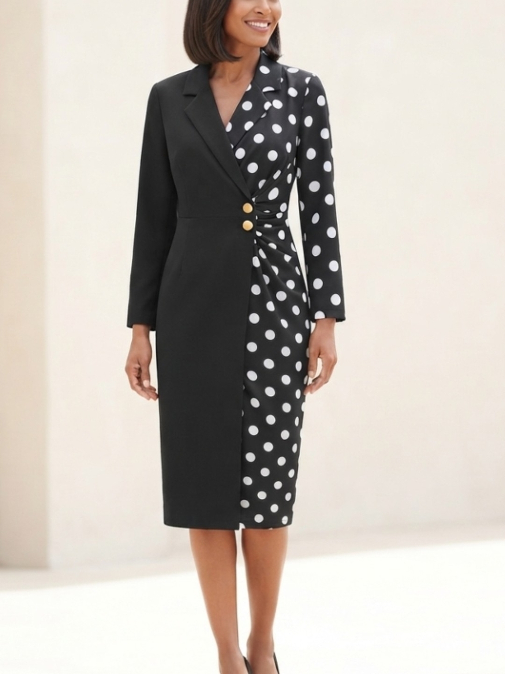 CBR Exclusive Black & White Polka Dot Blazer Midi Dress Size 3XL Chic